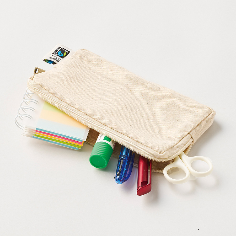 フェアトレードコットンスリムスクエアポーチ（M）　ナチュラル