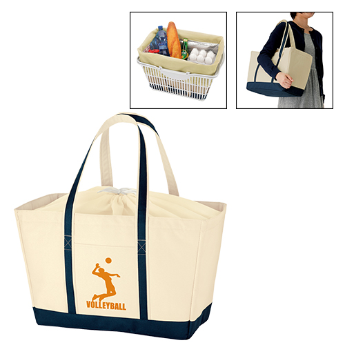 保冷レジカゴトート　クリームベージュ×ダークネイビー