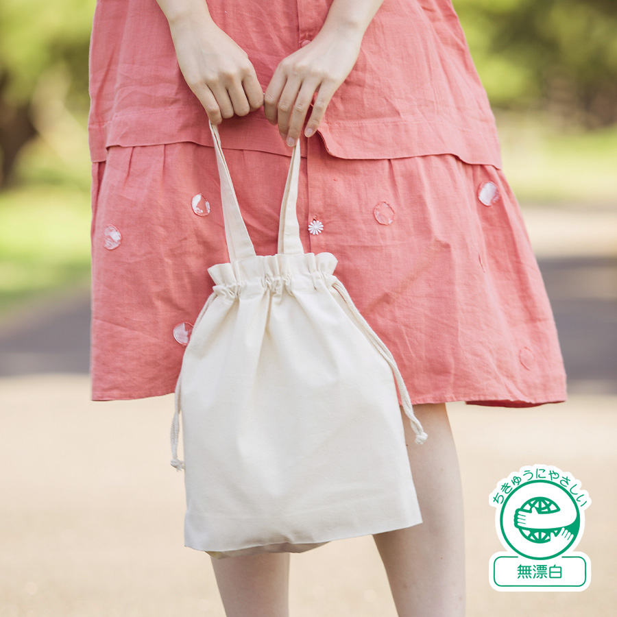厚手コットンガゼット巾着トート（M）　ナチュラル