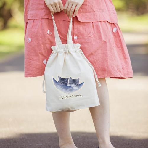 厚手コットンガゼット巾着トート（M） ナチュラル