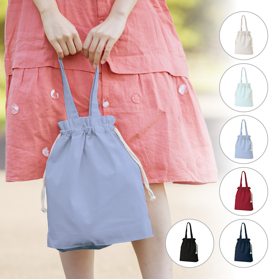 厚手コットンガゼット巾着トート（size：M～L カラー：7色）