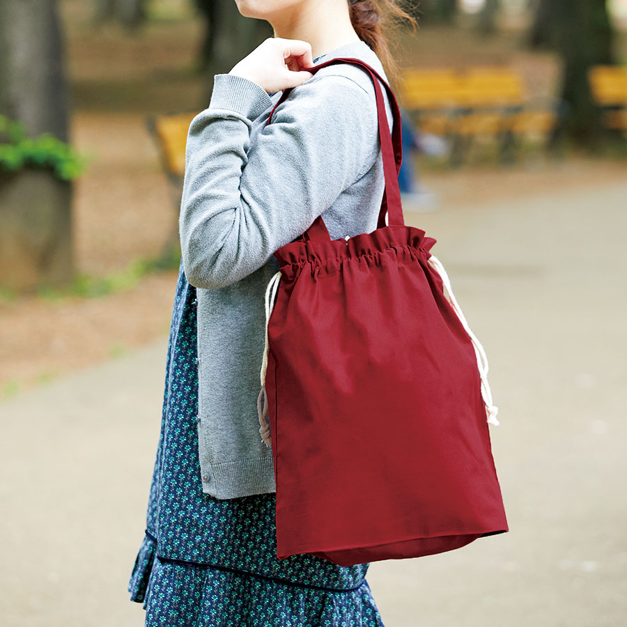 厚手コットンガゼット巾着トート