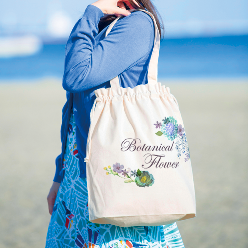 厚手コットンガゼット巾着トート（L） ナチュラル