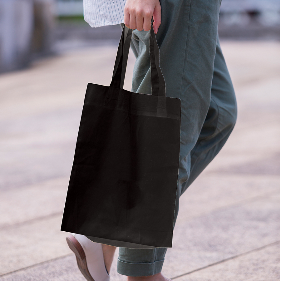 TR-0908コットンガゼットマチ付バッグ（Ｍ）ブラック