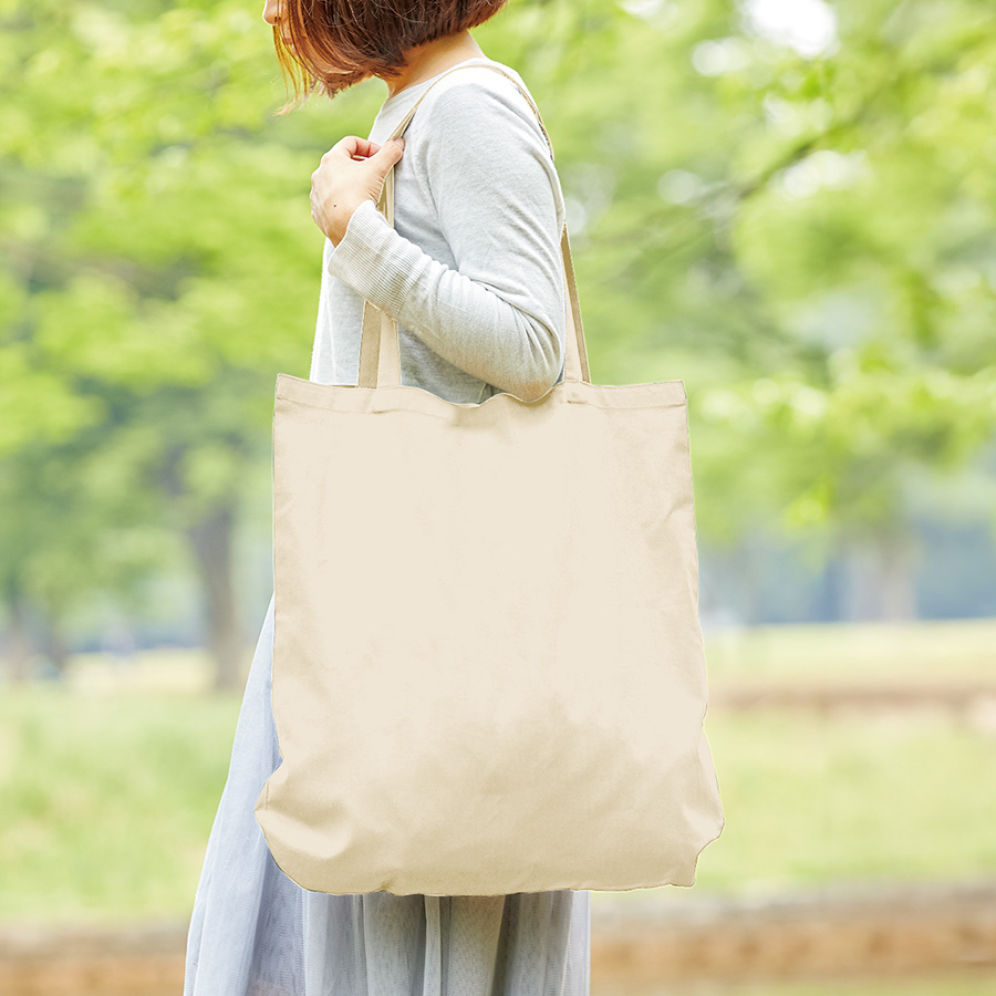 厚手コットンラウンドボトムバッグ（L）ナチュラル