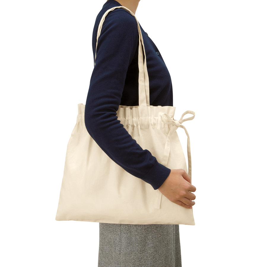 厚手コットンギャザーバッグ　ナチュラル