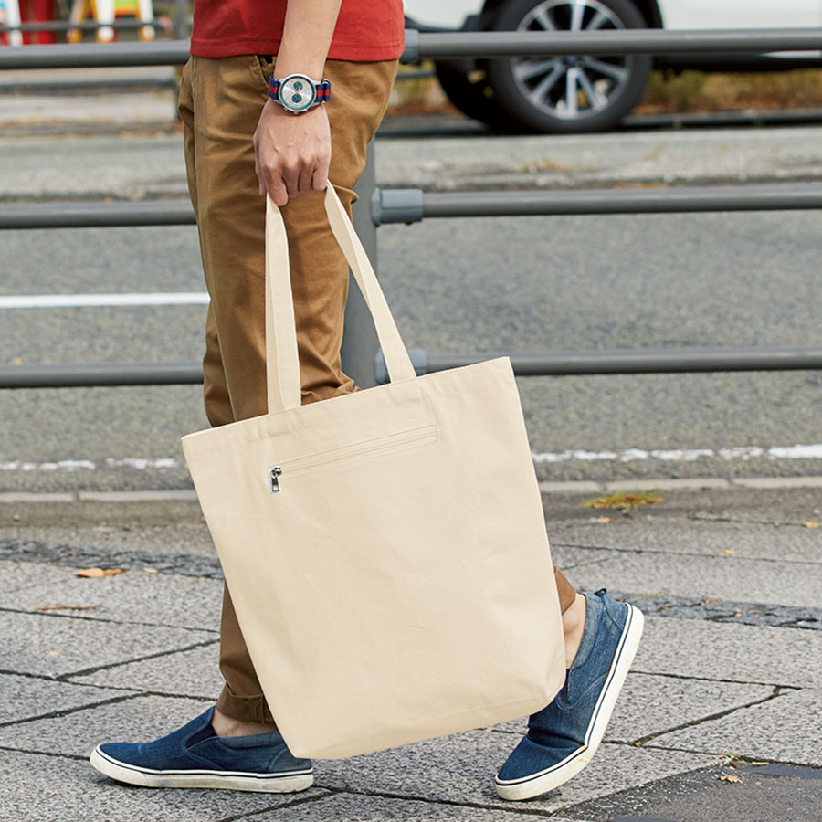 キャンバスファスナーポケットトート　ナチュラル