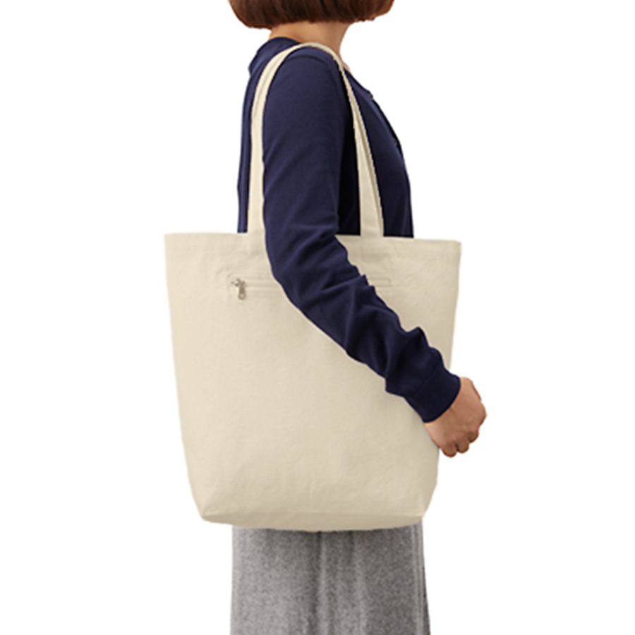 キャンバスファスナーポケットトート　ナチュラル