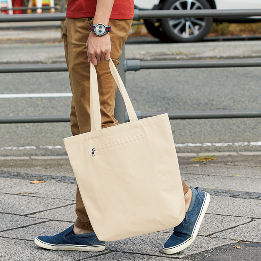 TR-0974-008キャンバスファスナーポケットトート　ナチュラル
