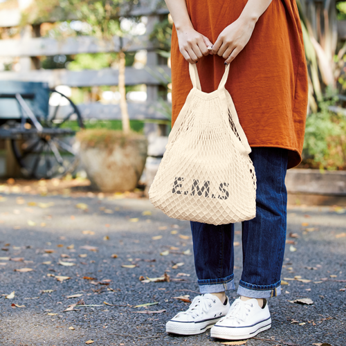 ネットバッグ　厚手コットン巾着付　ナチュラル