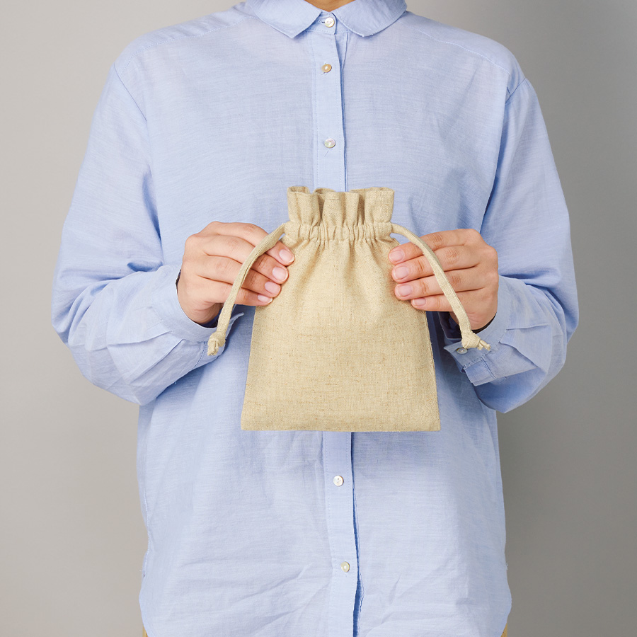 コットンリネン巾着（S）　ナチュラルベージュ