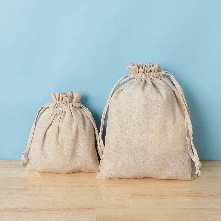 コットンリネン巾着（M）　ナチュラルベージュ