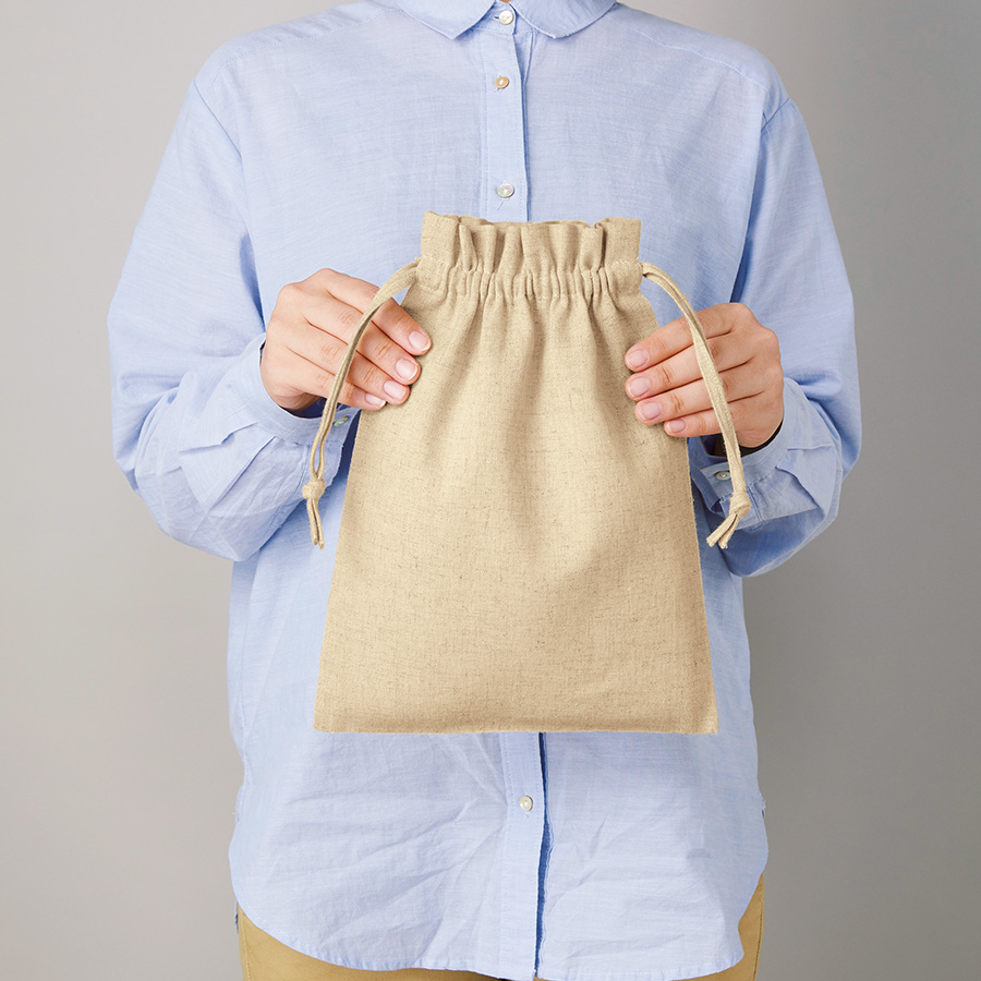 コットンリネン巾着（M）　ナチュラルベージュ
