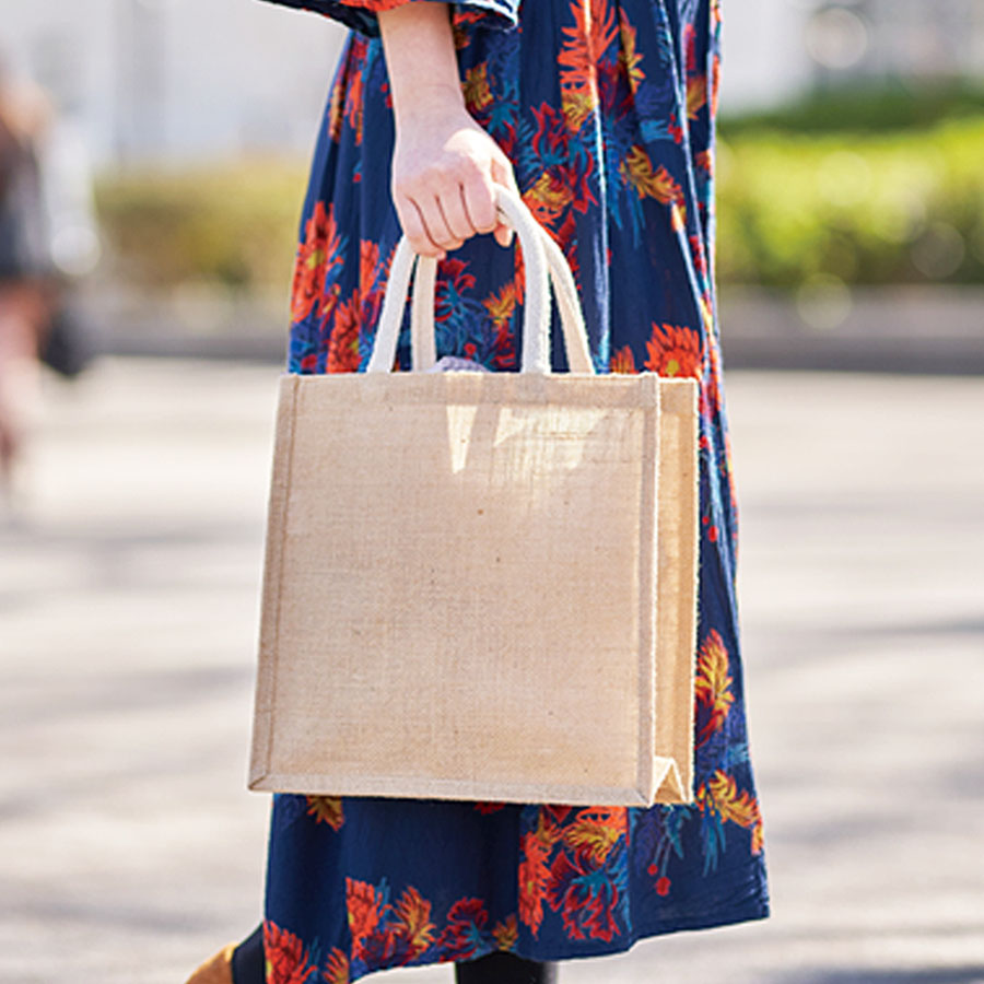 TR-1005-028ジュートスクエアトート（M）　ナチュラルベージュ