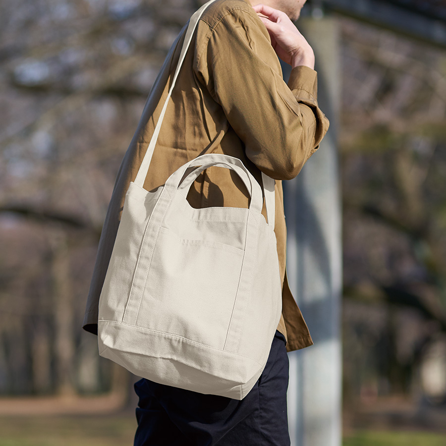 キャンバスラインショルダートート　ナチュラル