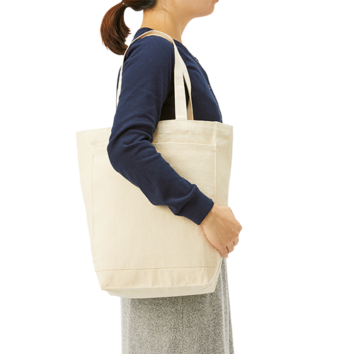 キャンバスフロントポケットショルダートート　ナチュラル