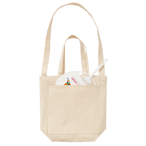 キャンバスフロントポケットショルダートート　ナチュラル