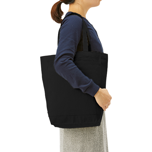 キャンバスフロントポケットショルダートート　ナイトブラック