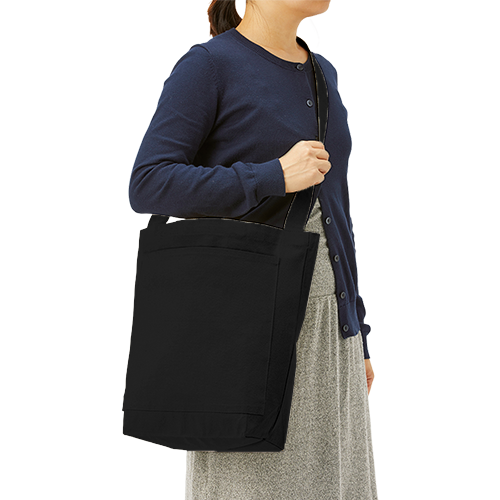 キャンバスフロントポケットショルダートート　ナイトブラック