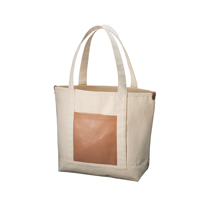 【アウトレット】厚手キャンバスレザーポケットトート　ナチュラル