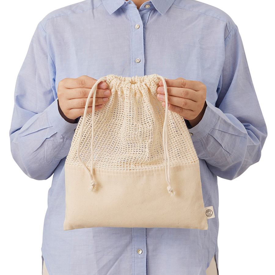 【アウトレット】オーガニックコットンネット巾着（L）　ナチュラル