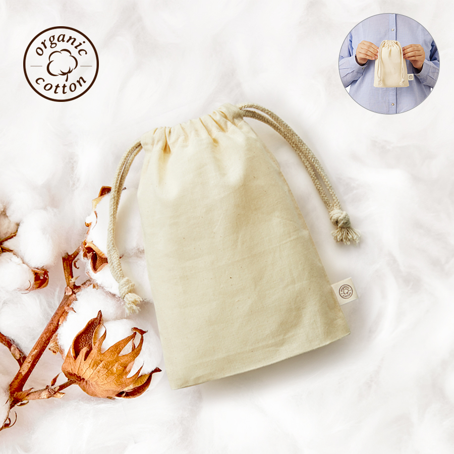 TR-1168-008オーガニックコットンガゼット巾着（S）　ナチュラル