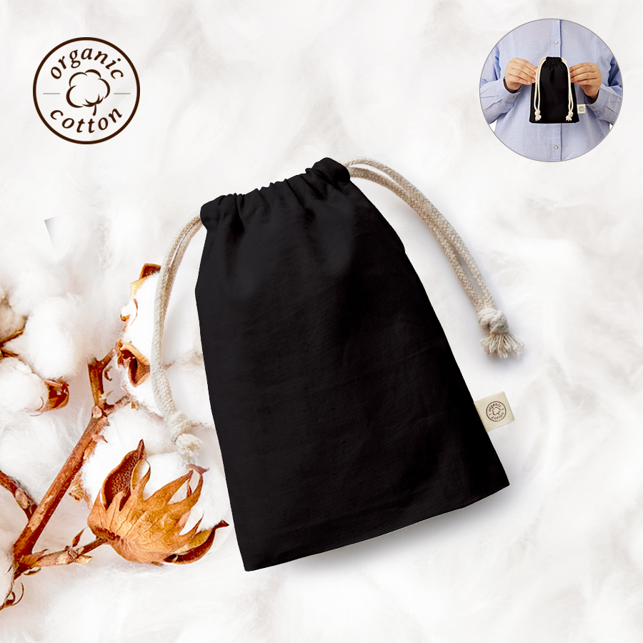 オーガニックコットンガゼット巾着（S）ブラック
