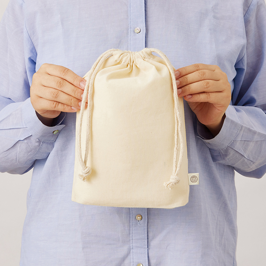 オーガニックコットンガゼット巾着（M）　ナチュラル