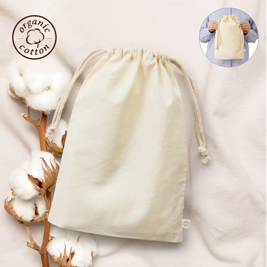オーガニックコットンガゼット巾着（L）ナチュラル