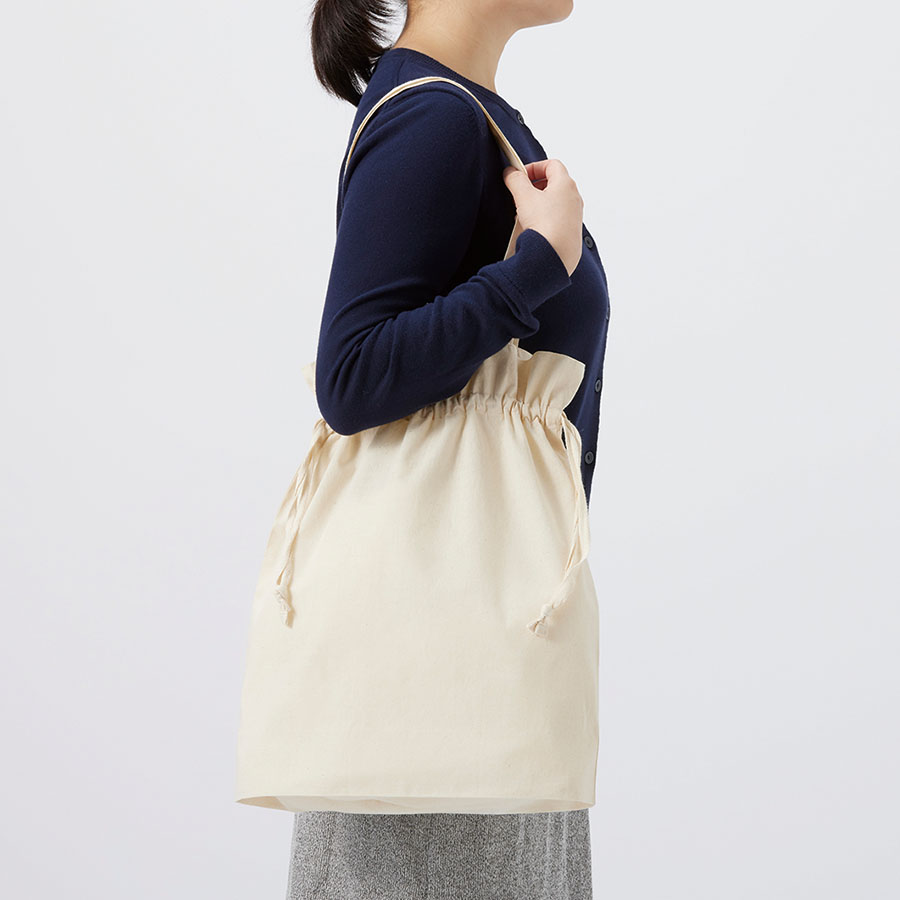 オーガニックコットンガゼット巾着トート　ナチュラル