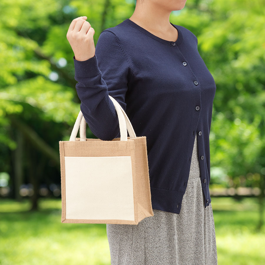 TR-1214-008ジュート＆キャンバスポケットトート（S）　ナチュラル