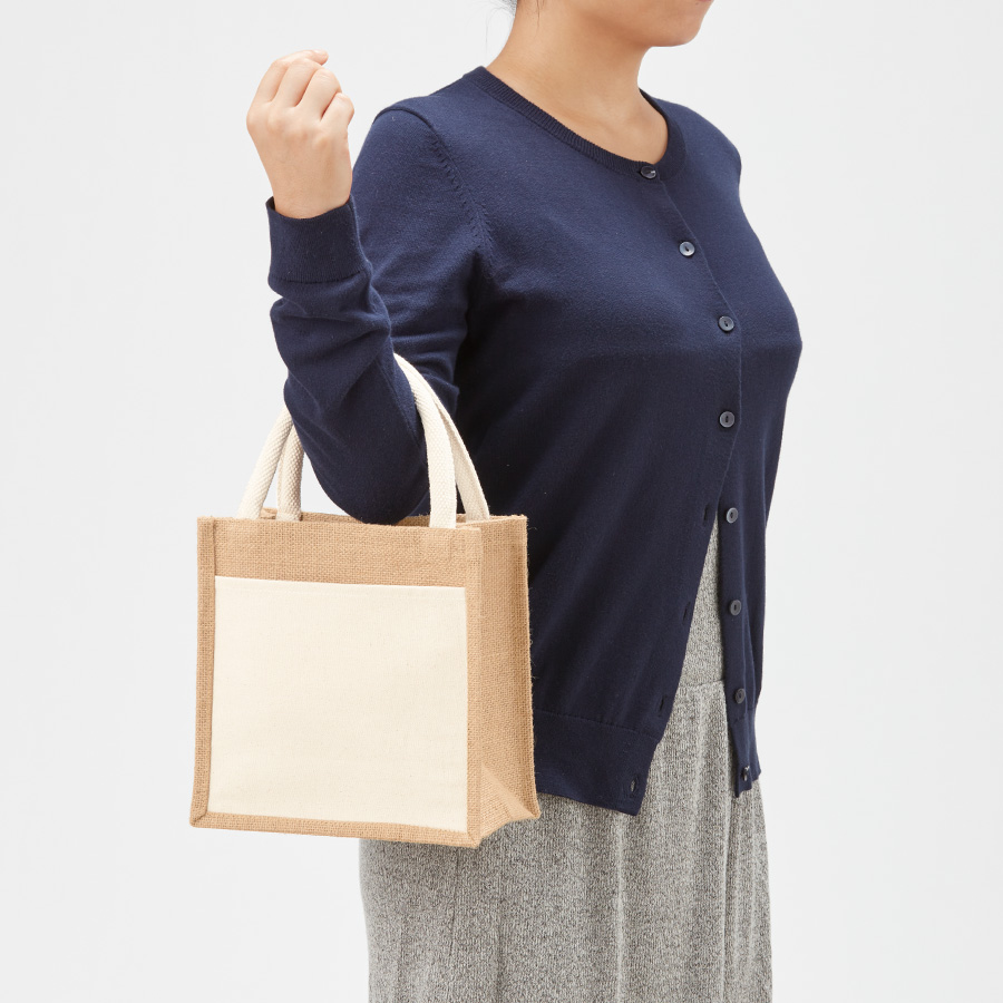 ジュート＆キャンバスポケットトート（S）　ナチュラル