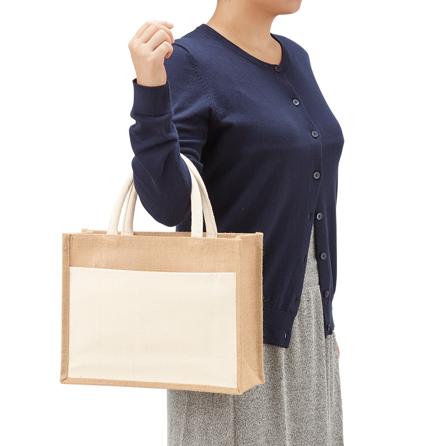 ジュート＆キャンバスポケットトート（M）　ナチュラル