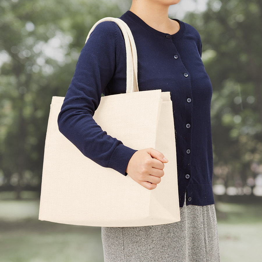 TR-1223-044ジュートスクエア保冷トート（M）　ナチュラルホワイト