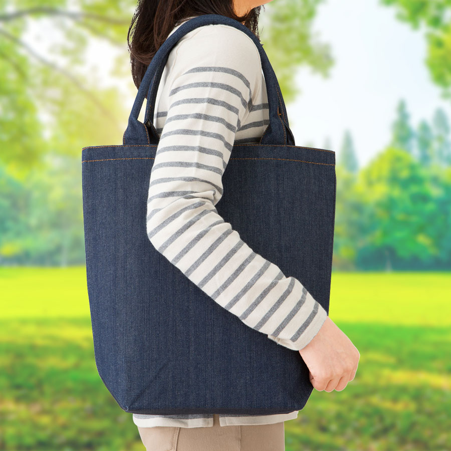 【シルク印刷必須商品】デニムライクパイプハンドルトート（Ｍ）