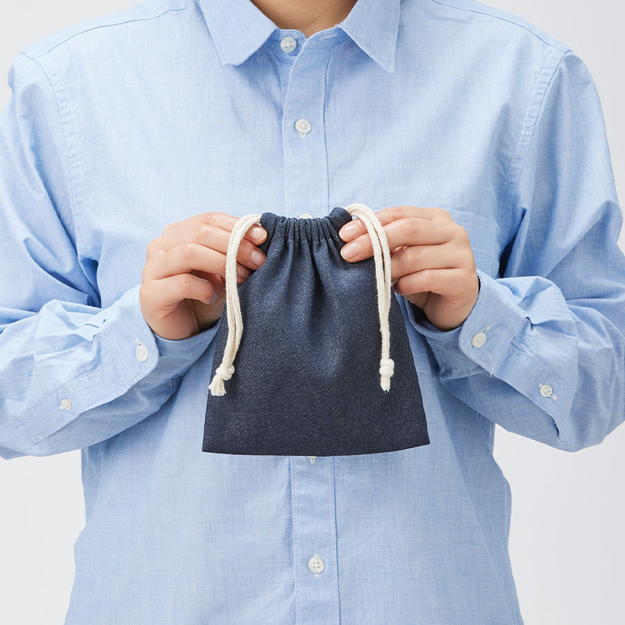 【シルク印刷必須商品】デニムライク巾着（S）