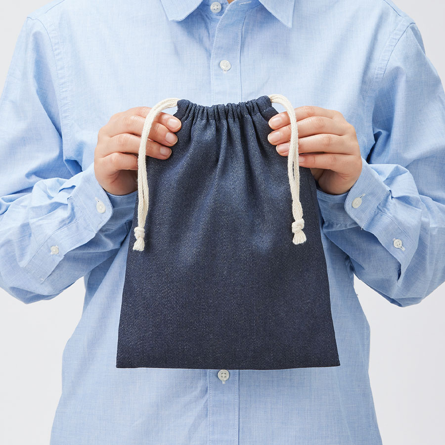 【シルク印刷必須商品】デニムライク巾着（M）