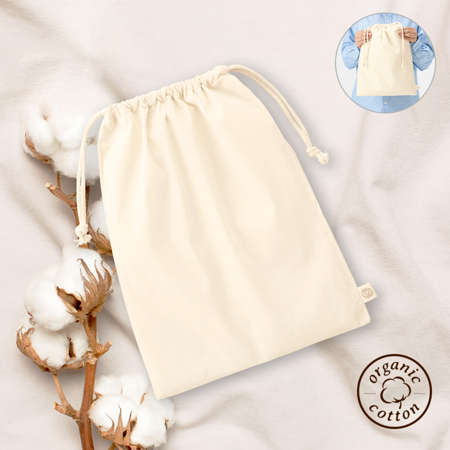 TR-1285-008オーガニックコットン巾着（L）　ナチュラル