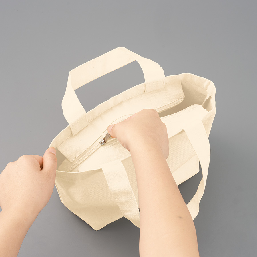 キャンバスベーシックファスナートート（S）　ナチュラル