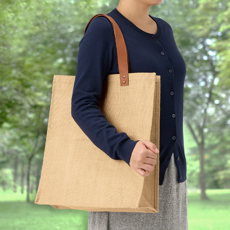 TR-1291-028ジュートレザースタイルハンドルトート　ナチュラルベージュ