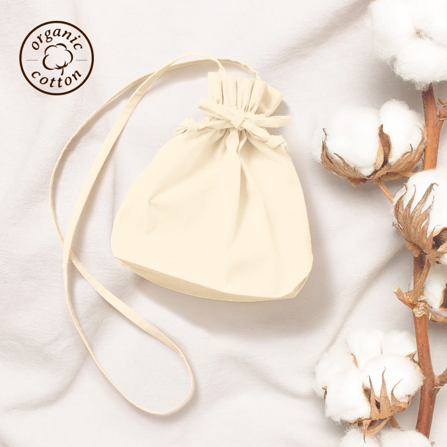 TR-1300-008オーガニック厚手コットン巾着ショルダーバッグ　ナチュラル
