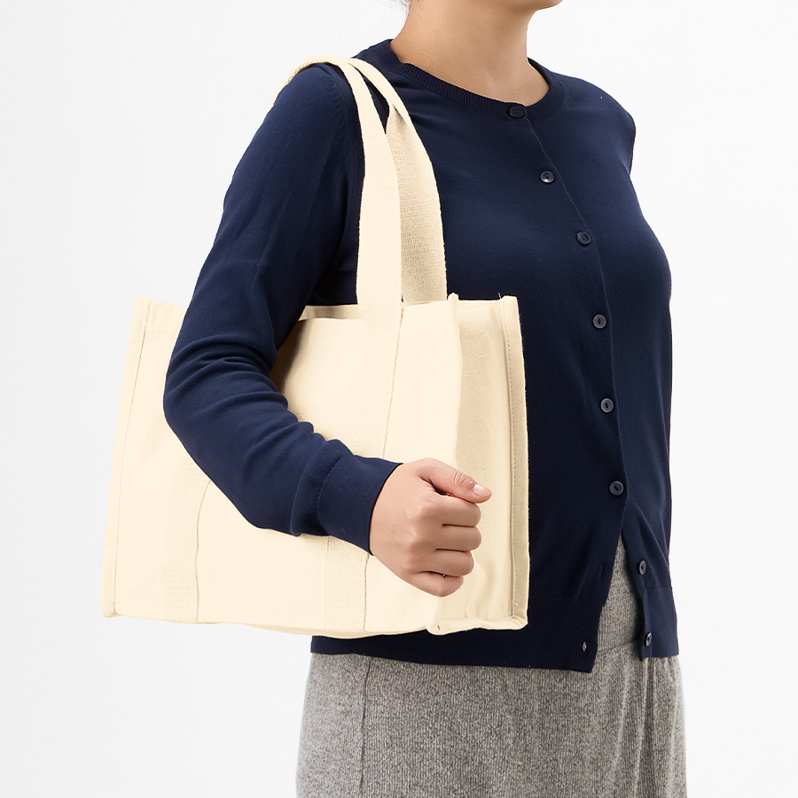 オーガニックコットンキャンバススクエアライントート　ナチュラル