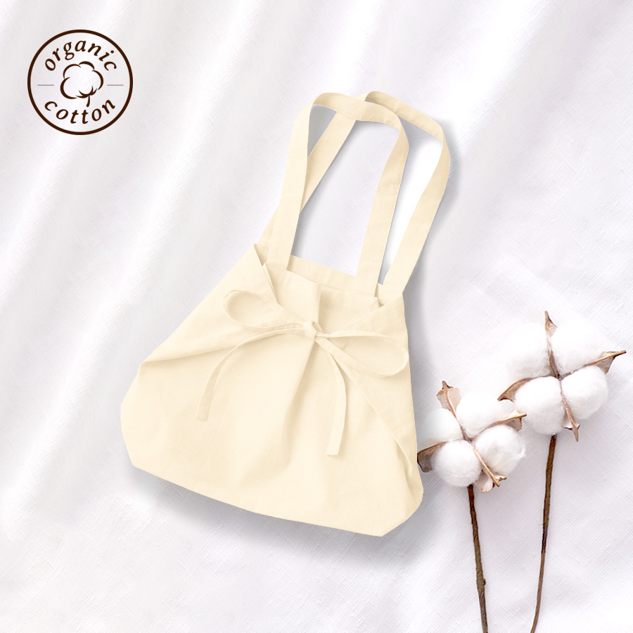 オーガニック厚手コットン紐リボントート （ナチュラル、ブラック）