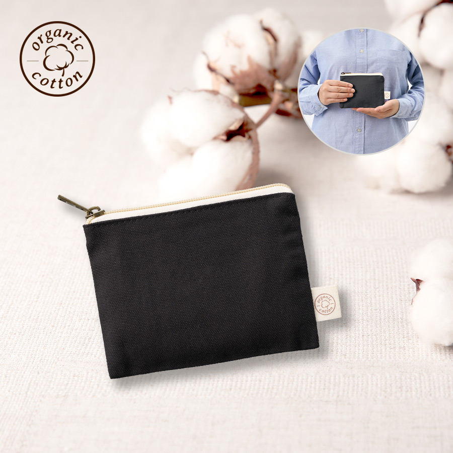 オーガニックコットンキャンバスフラットポーチ（SS）ナイトブラック