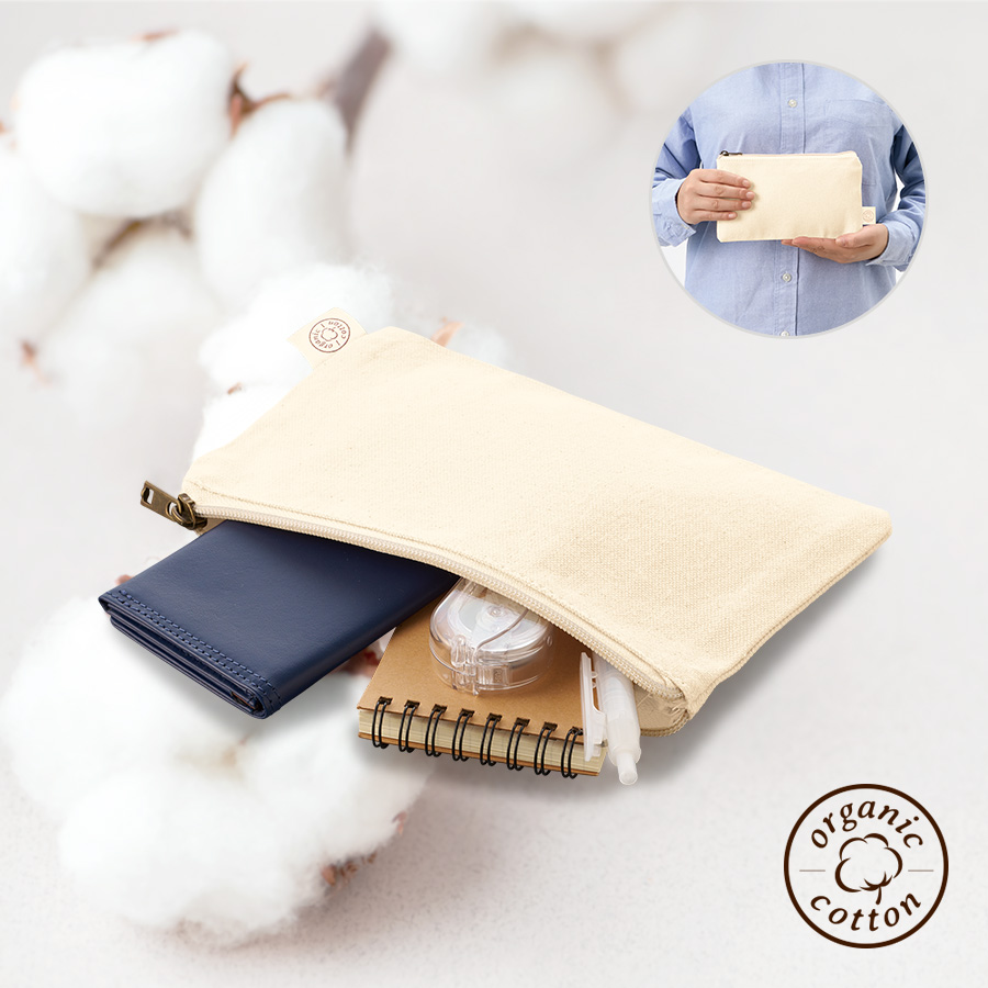 オーガニックコットンキャンバスフラットポーチ（S）ナチュラル