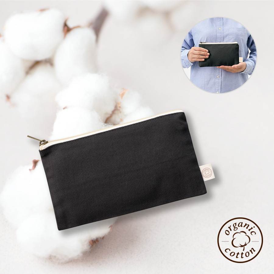 オーガニックコットンキャンバスフラットポーチ（S）ナイトブラック