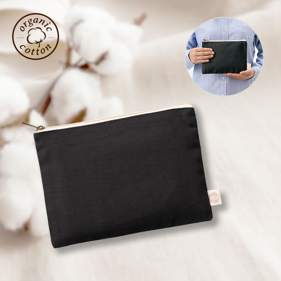 TR-1308-009オーガニックコットンキャンバスフラットポーチ（M）　ナイトブラック
