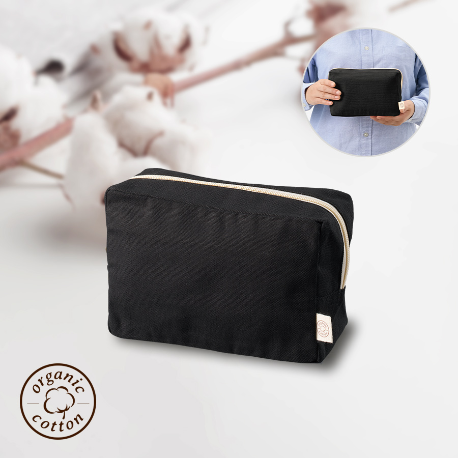 オーガニックコットンキャンバスファスナーポーチ ナイトブラック