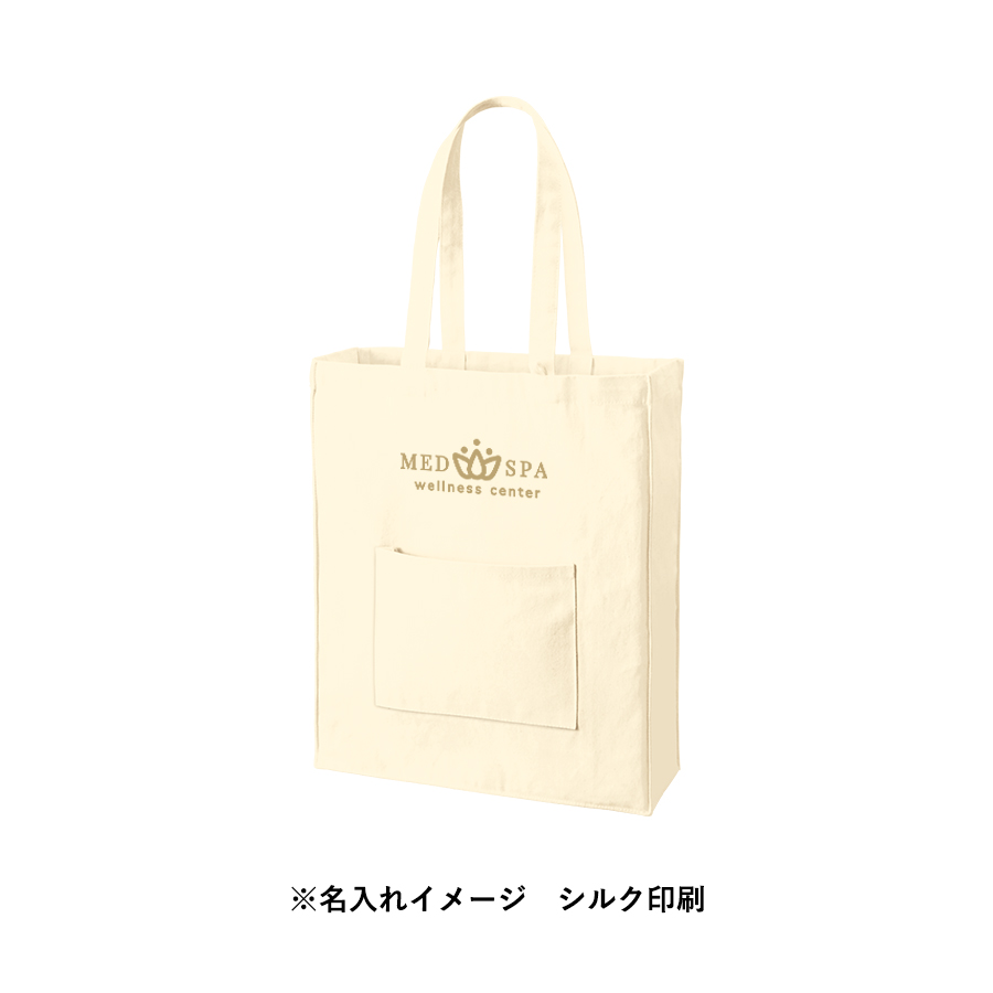 キャンバススクエアトート外ポケット付　ナチュラル