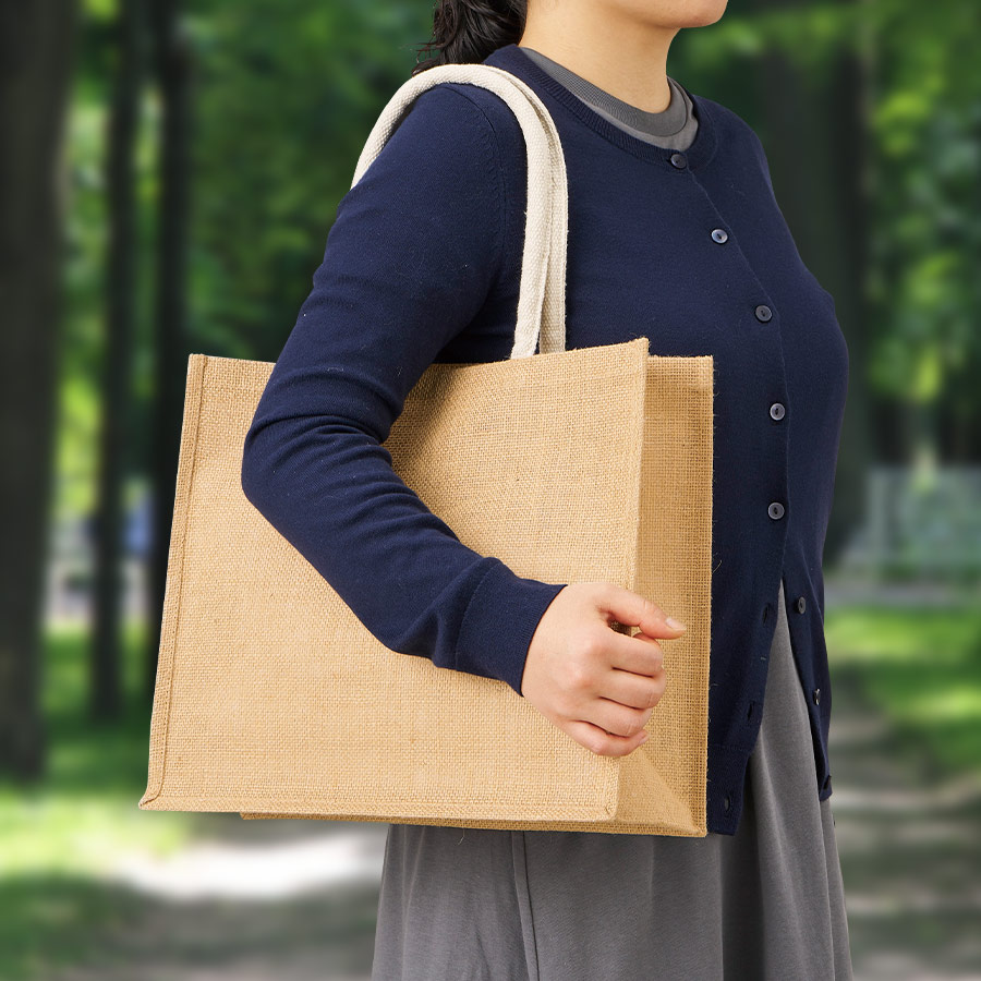 TR-1399-028ジュートスクエアトート（ML）ワイド　ナチュラルベージュ